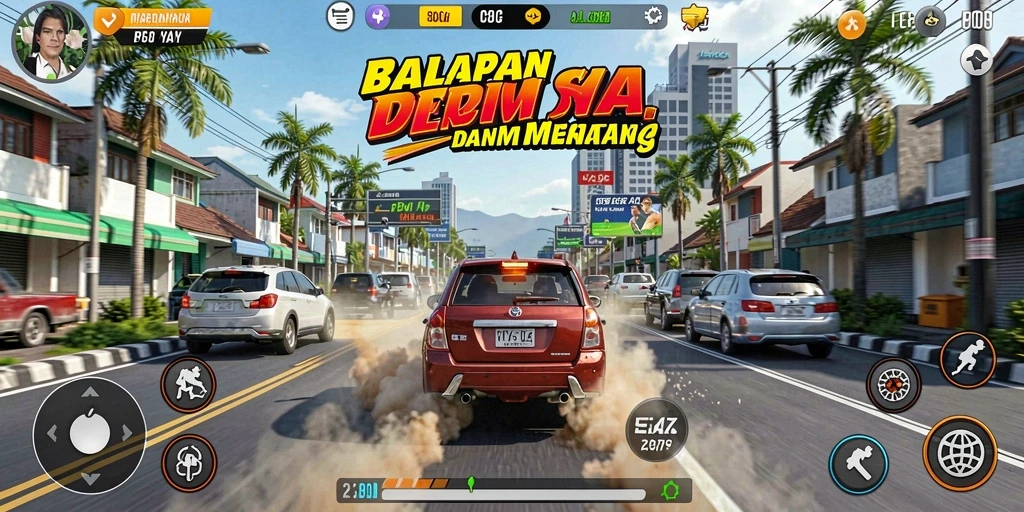 Tampilan gameplay menampilkan balapan seru dengan grafis yang memukau.