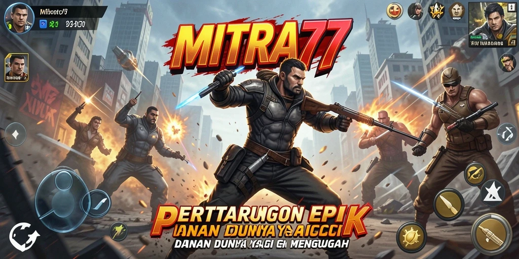 Screenshot utama MITRA77 menunjukkan aksi mendebarkan di tengah pertempuran.